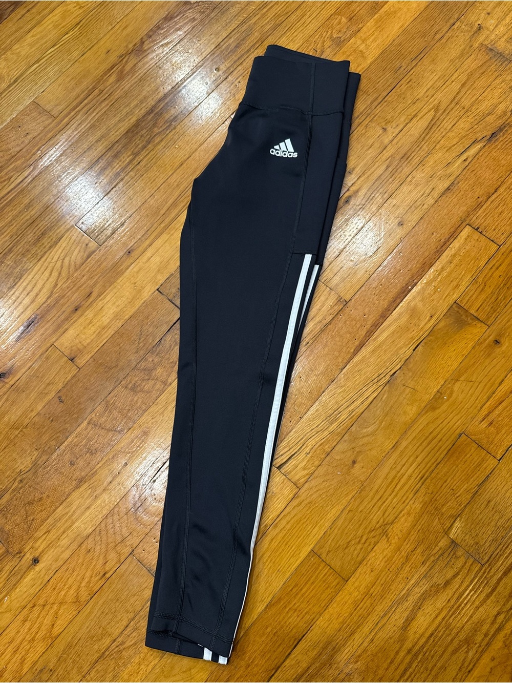 Adidas Charcoal Gray Leggings with White Side Stripes